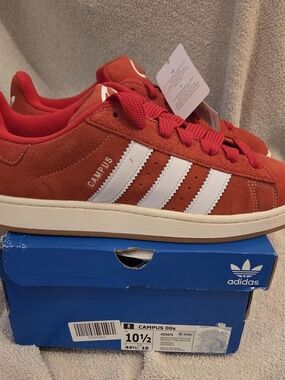 adidas Men's Campus Suede Sneakers - Red with White Stripes